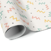 Papier Cadeau Retro Zigzag and Dots in Teal Mustard and Coral (Coin rond)