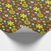 Papier Cadeau Rétros fleurs jaunes et oranges sur le brun (Coin)