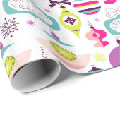 Papier Cadeau Rétros ornements lumineux de Noël (Coin rond)