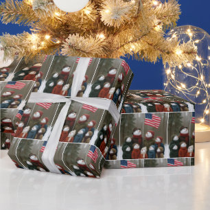 Papier Cadeau Réunion de famille neigeuse de Noël patriotique