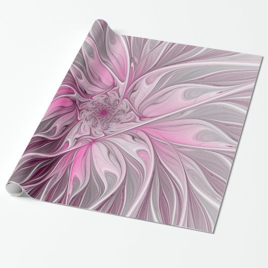 Papier Cadeau Rêve de fleur rose fractale, Motif Imaginaire flor (Déroulé)