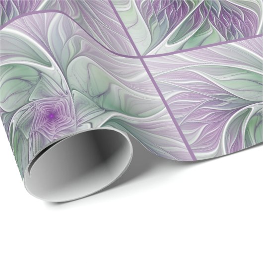Papier Cadeau Rêve de fleurs, Abstrait violet vert Fractal Art (Coin rond)