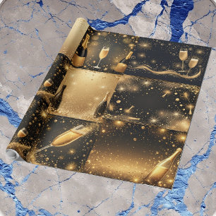 Papier Cadeau Rêves de Champagne en Or de Minuit Nouvel An Brill