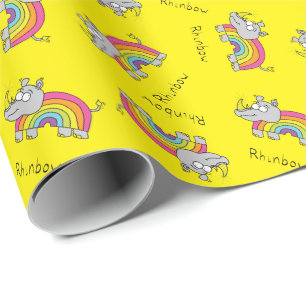 Papier Cadeau Rhino Rainbow Cute Kids Rhinoceros