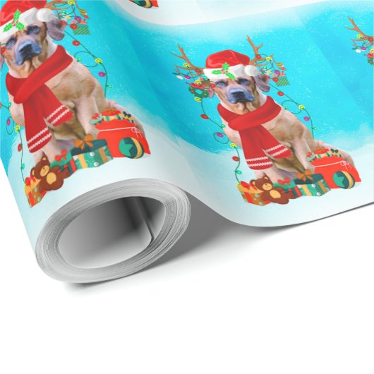 Papier Cadeau Rhodesian Rdgeback dans la neige avec cadeaux de N (Coin rond)