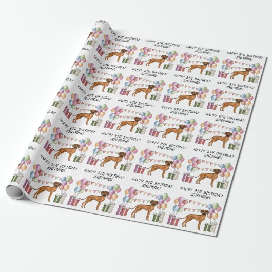 Papier Cadeau Rhodesian Ridgeback Anniversaire Coloré Pastel (Déroulé)
