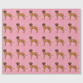 Papier Cadeau Rhodesian Ridgeback Chien rose Motif de coeur d'am (Plat)