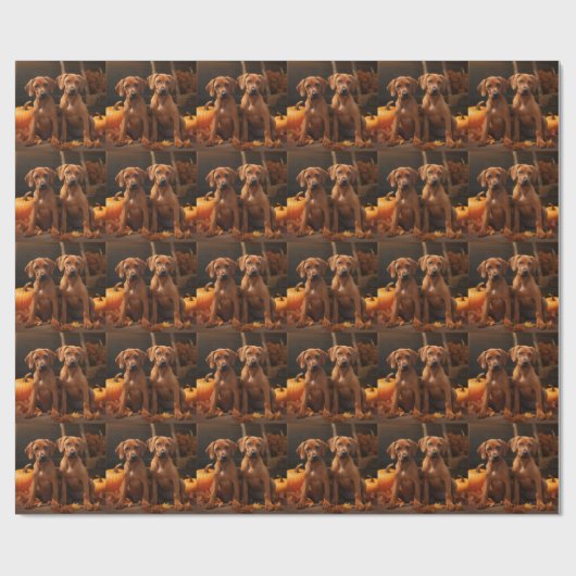 Papier Cadeau Rhodesian Ridgeback Chiot Automne Citrouille délic (Plat)