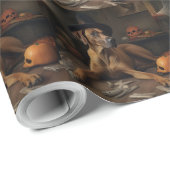 Papier Cadeau Rhodesian Ridgeback Citrouilles Halloween effrayan (Coin rond)