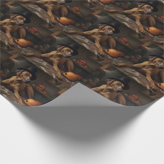 Papier Cadeau Rhodesian Ridgeback Citrouilles Halloween effrayan (Coin)