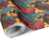 Papier Cadeau Rhodesian Ridgeback Cœurs Roses Saint-Valentin (Coin rond)