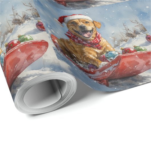 Papier Cadeau Rhodesian Ridgeback Dog dans Sledge Noël (Coin rond)