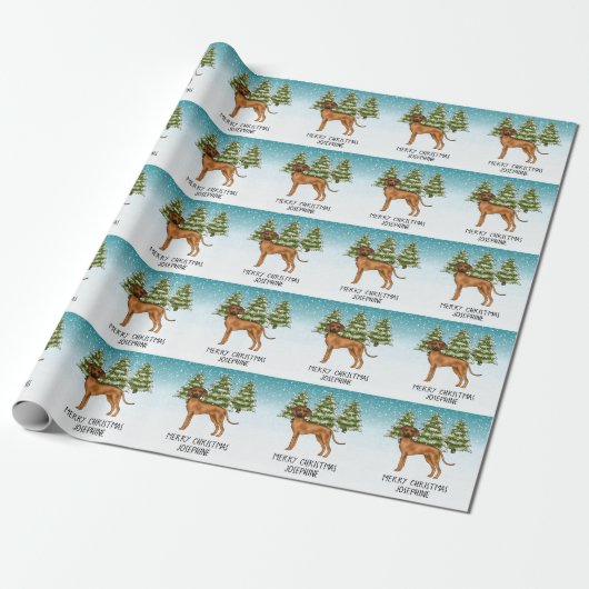 Papier Cadeau Rhodesian Ridgeback Lion Dog Snowy Winter Forest (Déroulé)