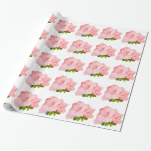 Papier Cadeau Rhododendron rose sur fond blanc