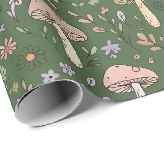 Papier Cadeau Rich Emerald Green Fungi Seamless Pattern (Coin rond)