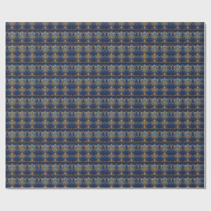 Papier Cadeau Riche Hanukkah bleu et or orné de bijoux