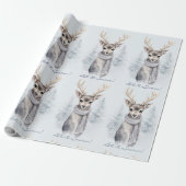 Papier Cadeau Rindeer aquarelle dans les bois Blanc (Déroulé)