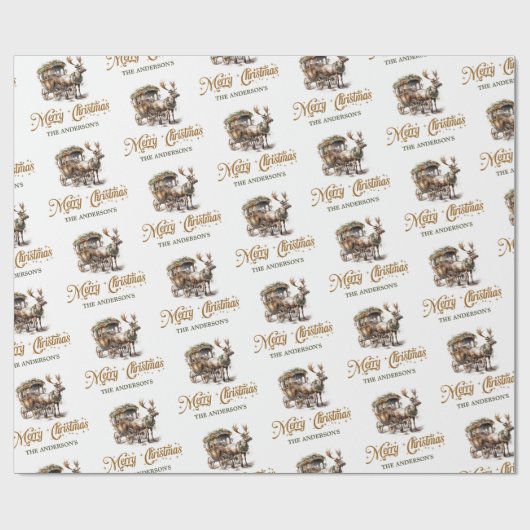 Papier Cadeau Rindeer rustique et traîneau verdure et or chic (Plat)