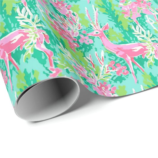 Papier Cadeau Rinder d'aquarelle de Noël de Palm Beach (Coin rond)