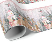 Papier Cadeau Rinder d'aquarelle rose, Snowman Joyeux Noël (Coin rond)