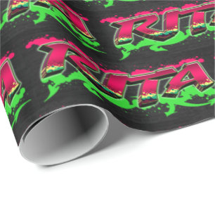 Papier Cadeau Rita prénom nom graffiti rouge vert