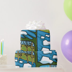 Papier Cadeau Rivière de dégel hivernal avec des glaçons flottan