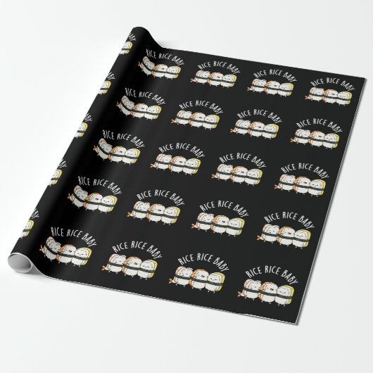 Papier Cadeau Riz Bébé Funny Sushi Alimentation Pun Dark BG (Déroulé)