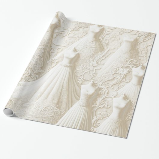Papier Cadeau Robe de Mariée Lumières en Dentelle Blanche pour E (Déroulé)