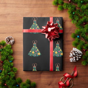 Papier Cadeau Robe de sapin de Noël Lumières de Noël Femme Afro