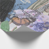 Papier Cadeau Robe élégante bleue pour femme, florale et fantais (Coin)