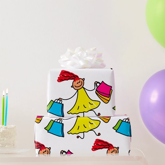 Papier Cadeau Robe Jaune Bonne Fille Shopping