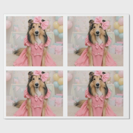 Papier Cadeau Robe rose sheltie (Plat)