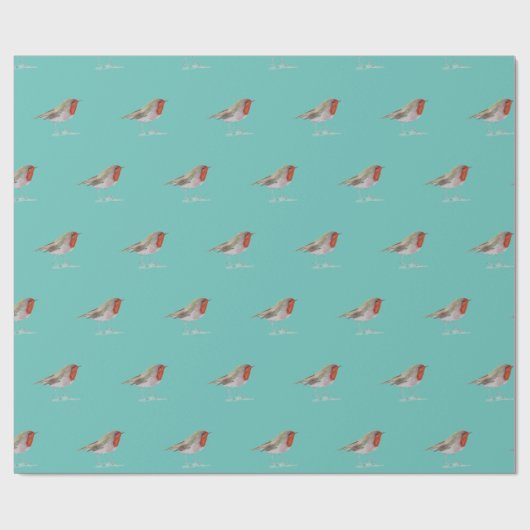 Papier Cadeau Robin Bird Woodland Branches Aquarelle d'hiver (Plat)