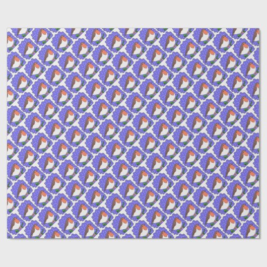 Papier Cadeau Robin de Noël avec neige (Plat)