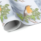 Papier Cadeau Robin de Noël traditionnel et Ivy (Coin rond)