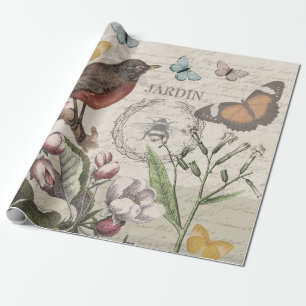 Papier Cadeau Robin Elegant Bird Butterfly French Art