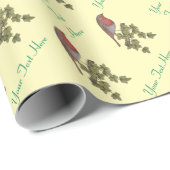 Papier Cadeau Robin perché sur des feuilles de lierre oiseaux sa (Coin rond)