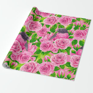 Papier Cadeau Robin rose et rose