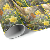 Papier Cadeau Robin Singing Into a Daffodil (Coin rond)