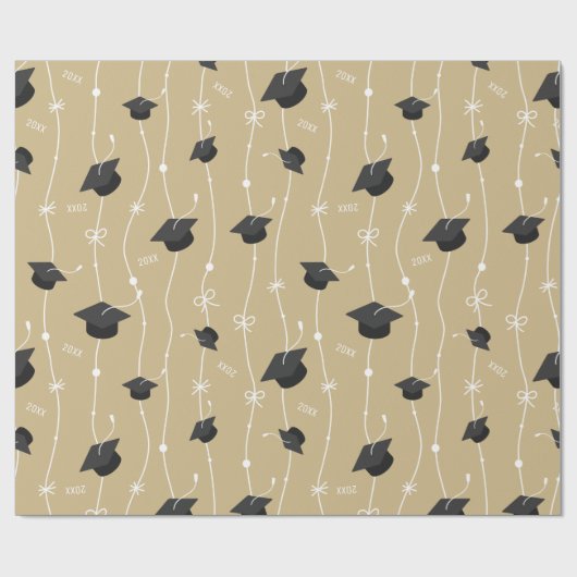 Papier Cadeau Robinets de graduation en or et ruban (Plat)