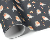 Papier Cadeau Robins, baies de rowan, motif d'aquarelle d'hiver. (Coin rond)