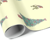 Papier Cadeau Robins de Noël et arbres de Noël (Coin rond)