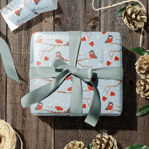 Papier Cadeau Robins d'hiver sur les branches d'arbres Jolie Noë
