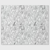 Papier Cadeau Robins et fleurs de lys, noir et blanc (Plat)