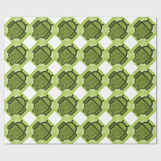 Papier Cadeau Robot androïde vert mignon (Plat)