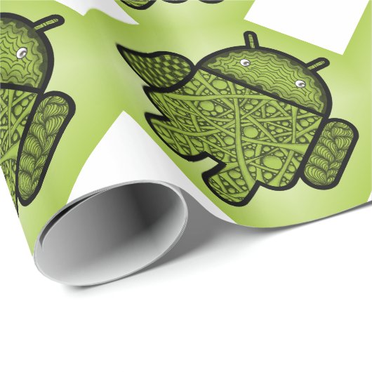 Papier Cadeau Robot androïde vert mignon (Coin rond)