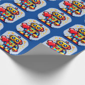 Papier Cadeau Robot avec coeur - Joli Pixel Art Design Sci-Fi (Coin)