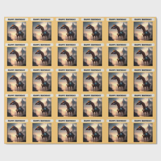 Papier Cadeau Robot de girafe futuriste, anniversaire (Plat)