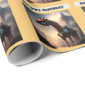 Papier Cadeau Robot de girafe futuriste, anniversaire (Coin rond)