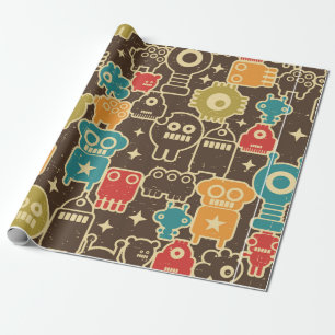 Papier Cadeau Robot et monstres motif moderne sans faille en arr